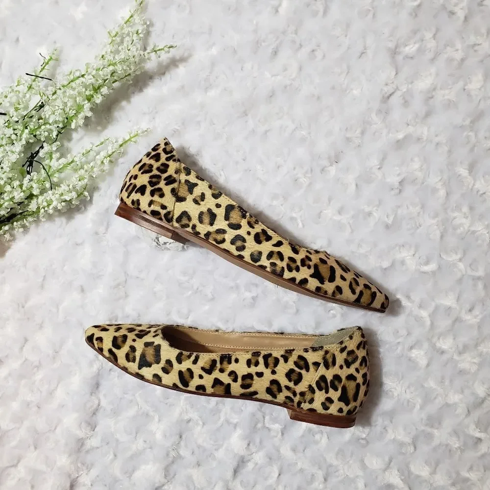 Max and Drew Women size 6 Jaguar Mimi Flat Genuine Leather Calf Hair Animal Prin